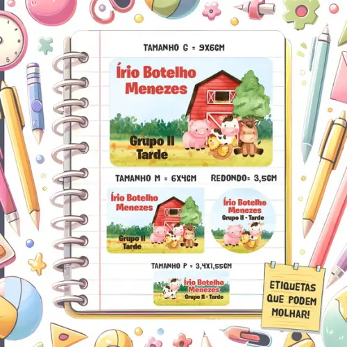 Kit Etiquetas Escolares Fazendinha 79 Unidades