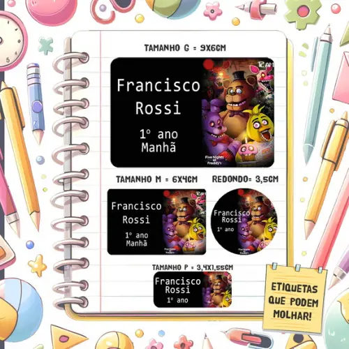 Kit Etiquetas Escolares Five Nigths At Freddys 79 Unidades