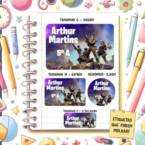 Kit Etiquetas Escolares Fortnite 79 Unidades