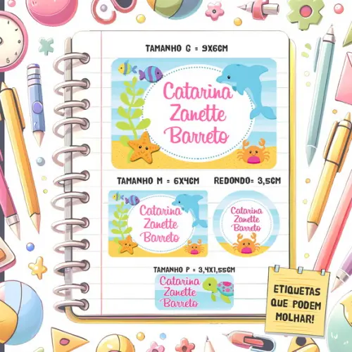 Kit Etiquetas Escolares Fundo do Mar 79 Unidades
