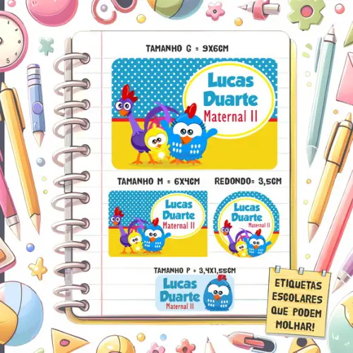 Kit Etiquetas Escolares Galinha Pintadinha Mini 79 Unidades