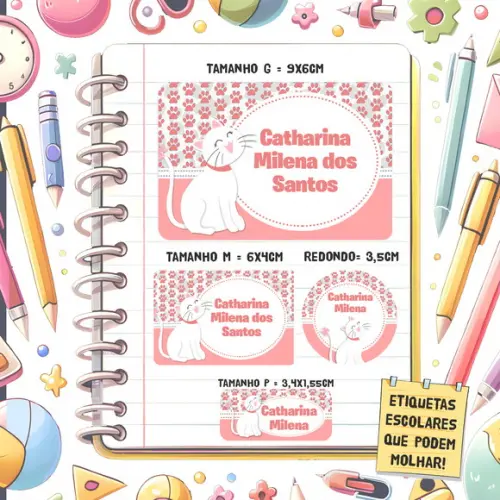 Kit Etiquetas Escolares Gatinha 79 Unidades