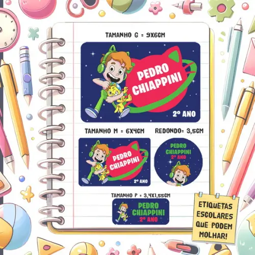 Kit Etiquetas Escolares Gato Galático 79 Unidades