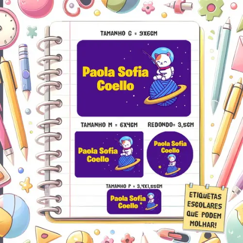 Kit Etiquetas Escolares Gato no Espaço 79 Unidades