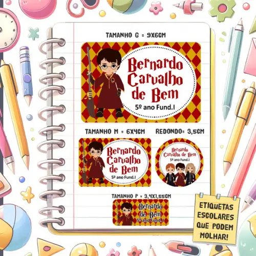Kit Etiquetas Escolares Harry Potter 79 Unidades