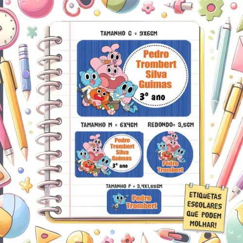 Kit Etiquetas Escolares Gumball 79 Unidades