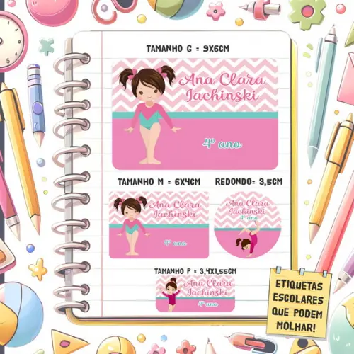 Kit Etiquetas Escolares Ginástica 79 Unidades