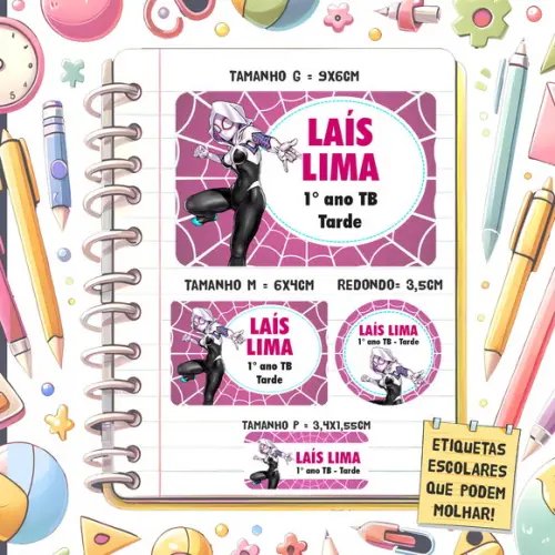 Kit Etiquetas Escolares Gwen Spider 79 Unidades