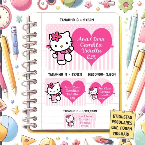 Kit Etiquetas Escolares Hello Kitty Rosa 79 Unidades