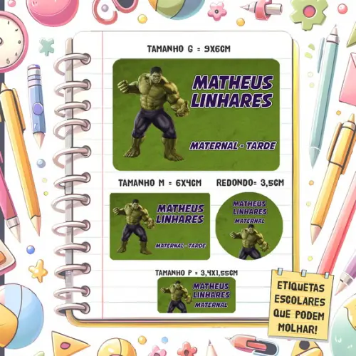 Kit Etiquetas Escolares Hulk 79 Unidades