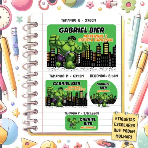 Kit Etiquetas Escolares Hulk Cute 79 Unidades