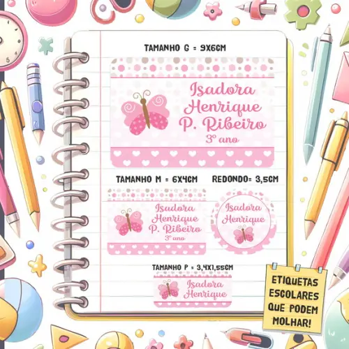 Kit Etiquetas Escolares Jardim Borboletas 79 Unidades