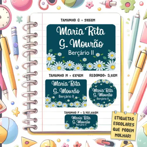 Kit Etiquetas Escolares Jardim das Margaridas 79 Unidades