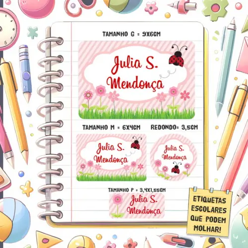 Kit Etiquetas Escolares Jardim Joaninha 79 Unidades