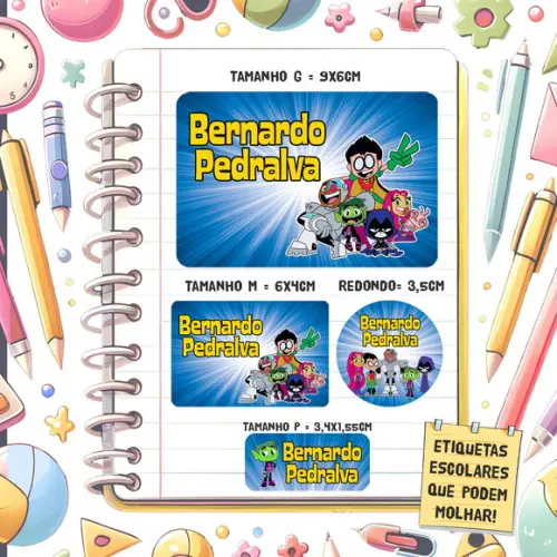 Kit Etiquetas Escolares Jovens Titãs 79 Unidades