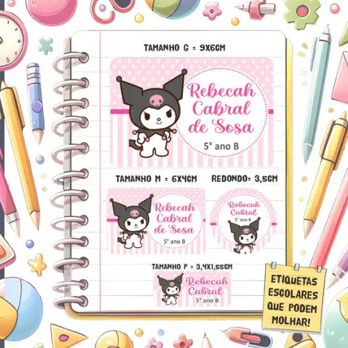 Kit Etiquetas Escolares Kuromi 79 Unidades