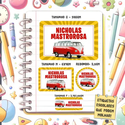 Kit Etiquetas Escolares Kombi 79 Unidades
