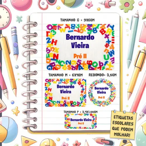 Kit Etiquetas Escolares Letras e Números 79 Unidades