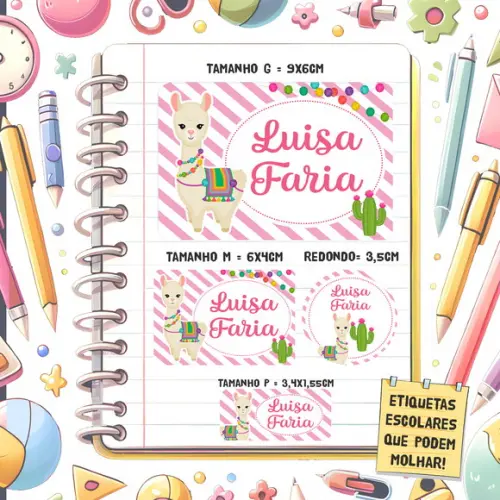Kit Etiquetas Escolares Lhama 79 Unidades