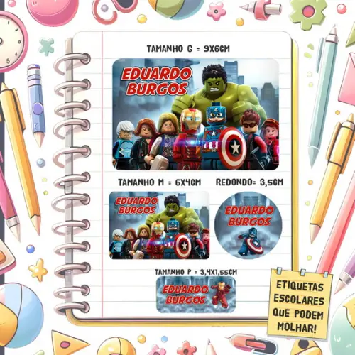 Kit Etiquetas Escolares Lego Marvel 79 Unidades