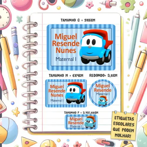 Kit Etiquetas Escolares Léo o Caminhão 79 Unidades