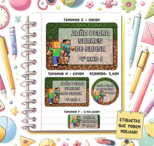 Kit Etiquetas Escolares Minecraft 79 Unidades