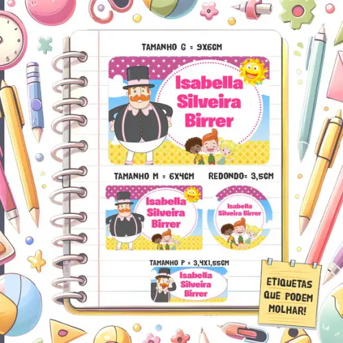 Kit Etiquetas Escolares Mundo Bita Rosa 79 Unidades