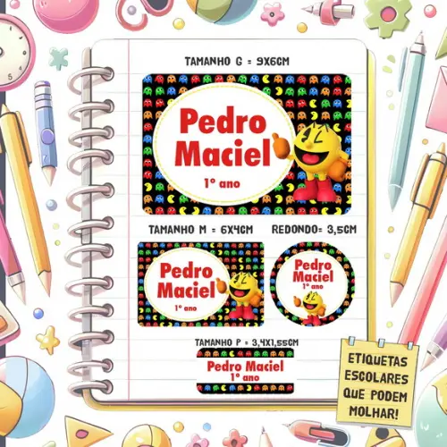 Kit Etiquetas Escolares Pacman 79 Unidades