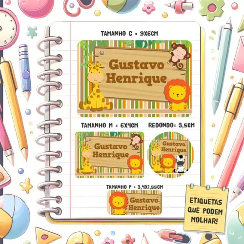 Kit Etiquetas Escolares Safari 79 Unidades