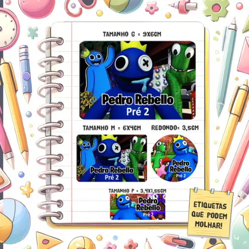 Kit Etiquetas Escolares Rainbow Friends 79 Unidades