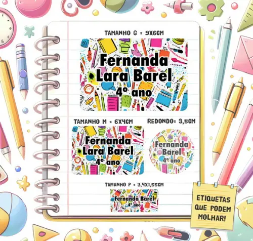 Kit Etiquetas Escolares sem Tema 79 Unidades