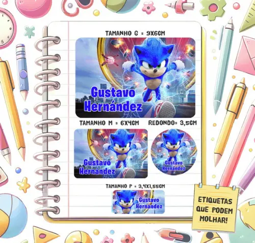 Kit Etiquetas Escolares Sonic Filme 79 Unidades