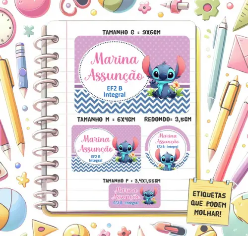 Kit Etiquetas Escolares Stitch Cute 79 Unidades