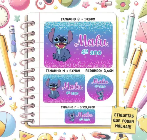 Kit Etiquetas Escolares Stitch 79 Unidades