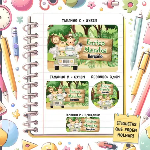 Kit Etiquetas Escolares Safari Aquarela 79 Unidades
