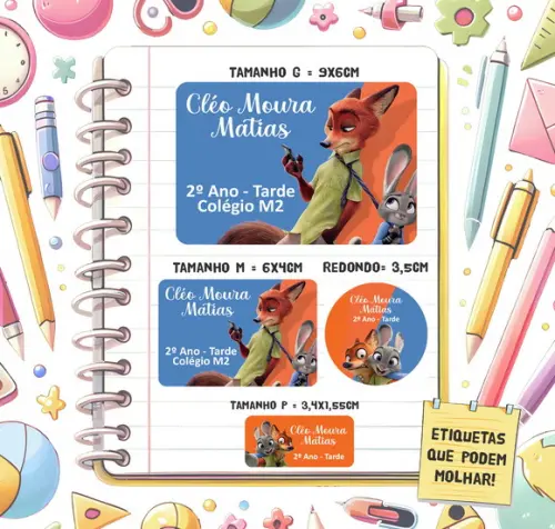 Kit Etiquetas Escolares Zootopia 79 Unidades