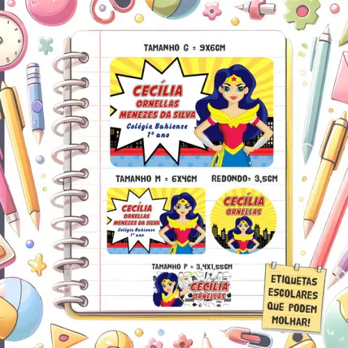 Kit Etiquetas Escolares Super Hero Girl 79 Unidades