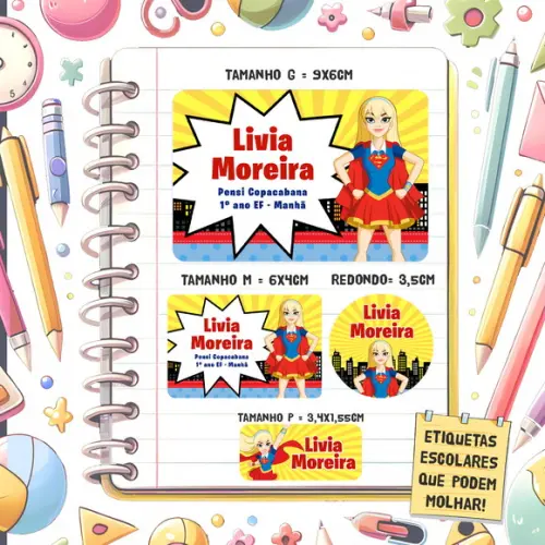 Kit Etiquetas Escolares Super Girl 79 Unidades