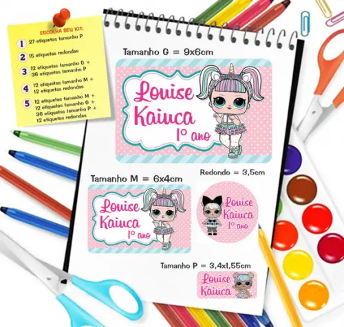 Kit Nº5 com 50 P Etiquetas Escolares Personalizadas Lol