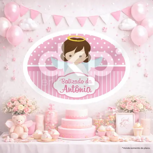 Placa Painel para Decoração Batizado Menina