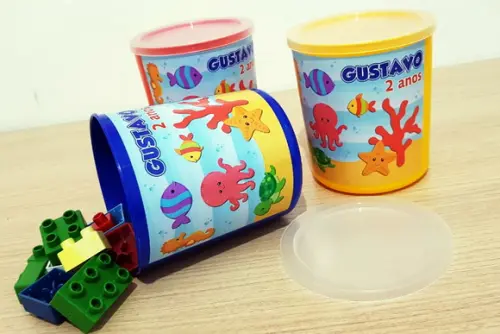 Pote com Peças para Montar Fundo do Mar (tipo Lego)