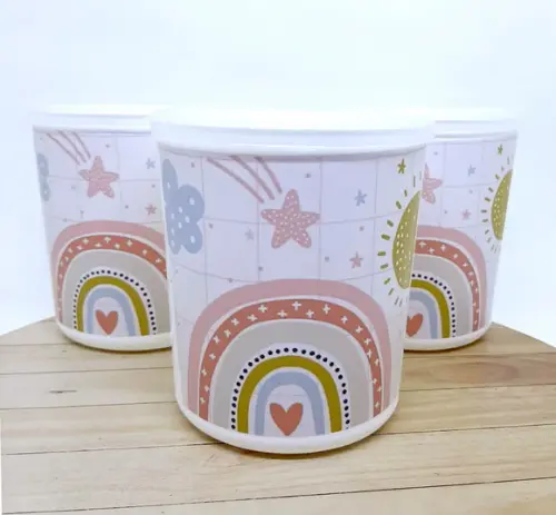 Pote Tipo Lata de Leite Arco-íris Boho