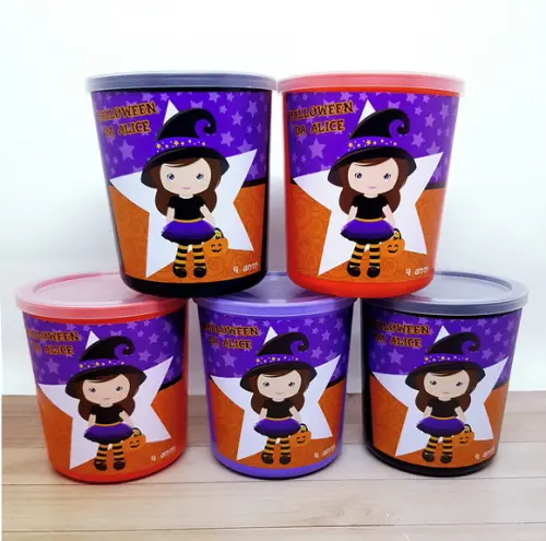 Pote Tipo Lata de Leite Halloween Bruxinha