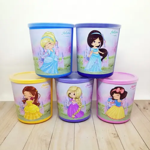 Pote Tipo Lata de Leite Princesas Aquarela