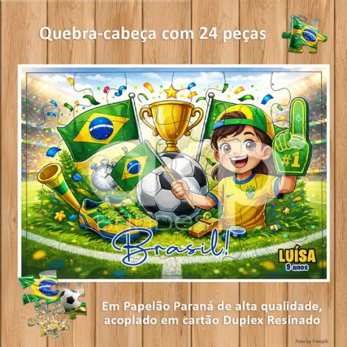Quebra-cabeça 24 Peças com Caixinha - Torcedora Brasil