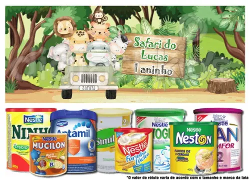 Rótulo + Adesivo Lata e Tampa Leite 800g Safari Aquarela
