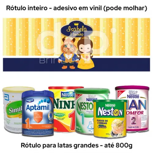Rótulo Grande para Lata de Leite 800g a Bela e a Fera Baby