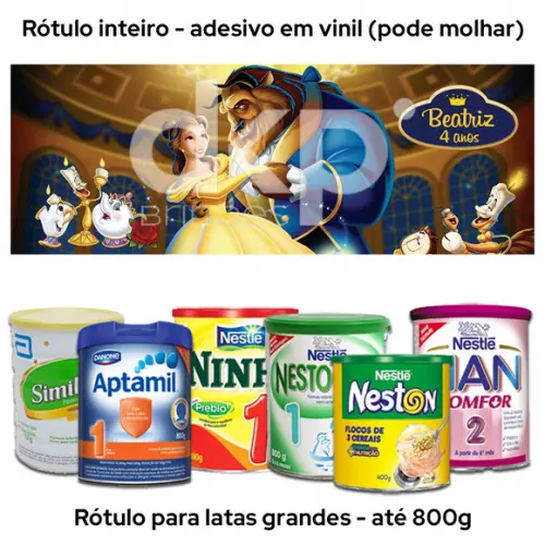 Rótulo Grande para Lata de Leite 800g a Bela e a Fera