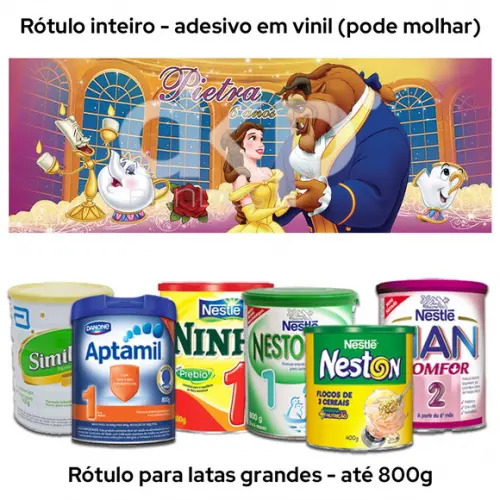 Rótulo Grande para Lata de Leite 800g a Bela e a Fera