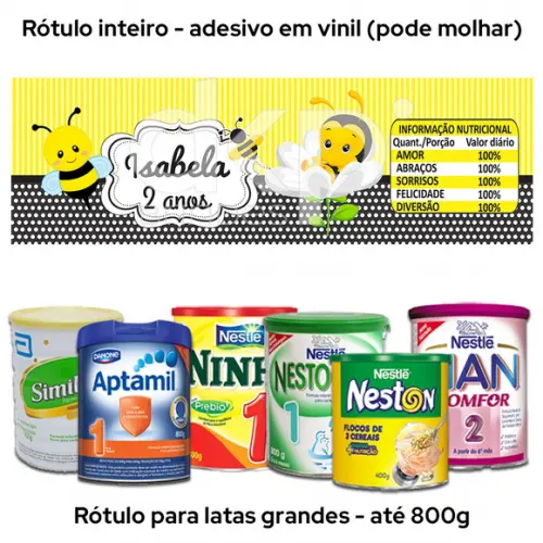 Rótulo Grande para Lata de Leite 800g Abelhinhas